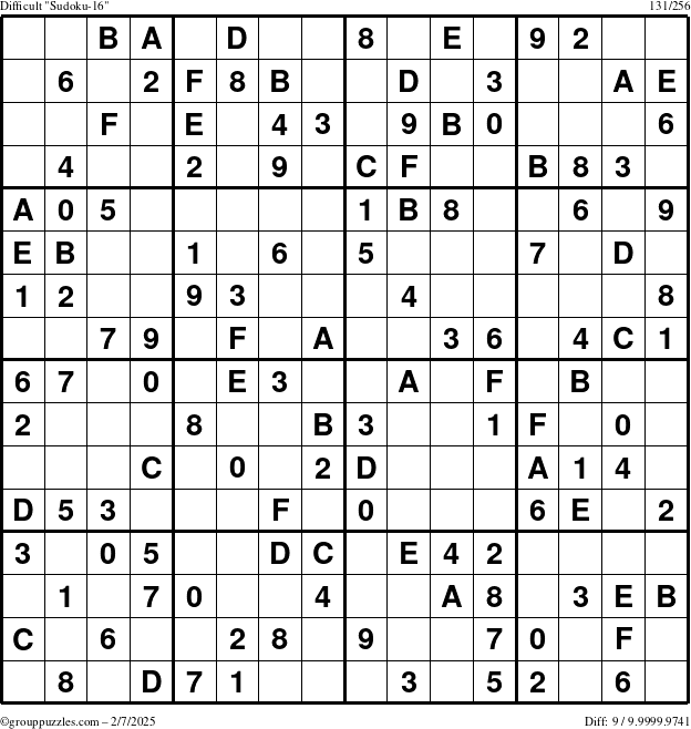 The grouppuzzles.com Difficult Sudoku-16 puzzle for Friday February 7, 2025