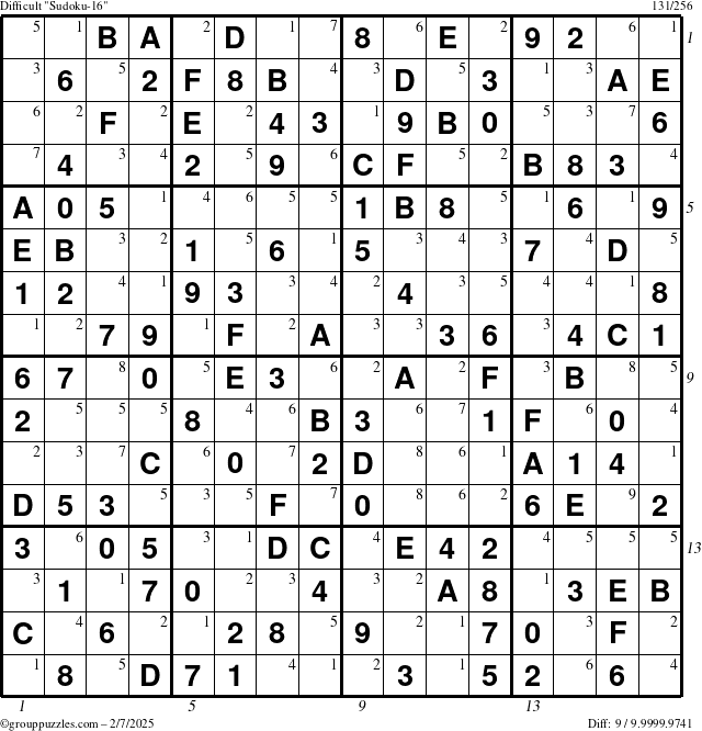 The grouppuzzles.com Difficult Sudoku-16 puzzle for Friday February 7, 2025 with all 9 steps marked