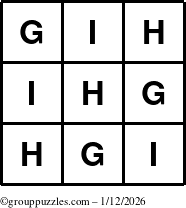 The grouppuzzles.com Answer grid for the TicTac-GHI puzzle for Monday January 12, 2026