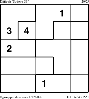 The grouppuzzles.com Difficult Sudoku-5B puzzle for Monday January 12, 2026