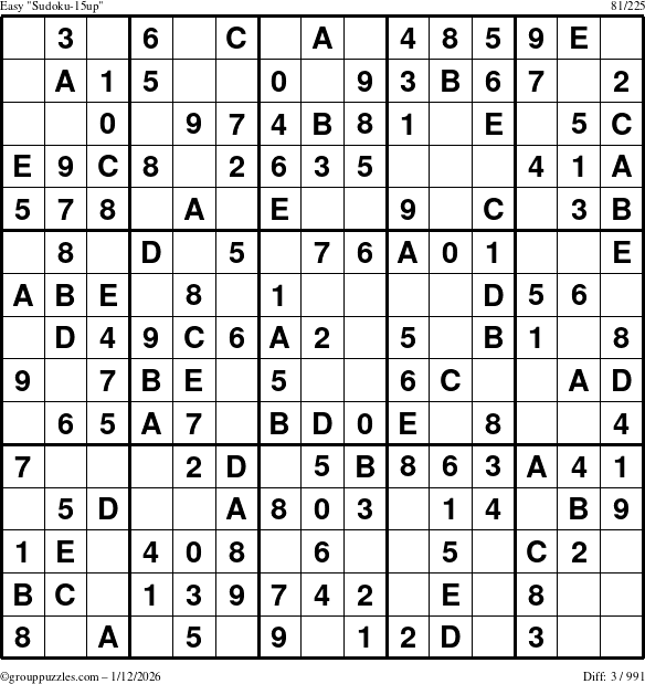 The grouppuzzles.com Easy Sudoku-15up puzzle for Monday January 12, 2026