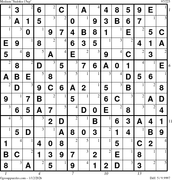 The grouppuzzles.com Medium Sudoku-15up puzzle for Monday January 12, 2026, suitable for printing, with all 5 steps marked