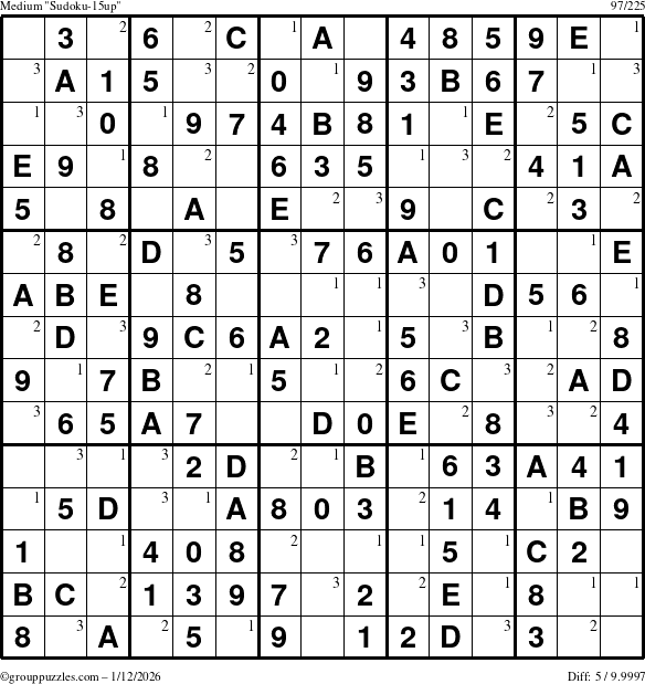 The grouppuzzles.com Medium Sudoku-15up puzzle for Monday January 12, 2026 with the first 3 steps marked