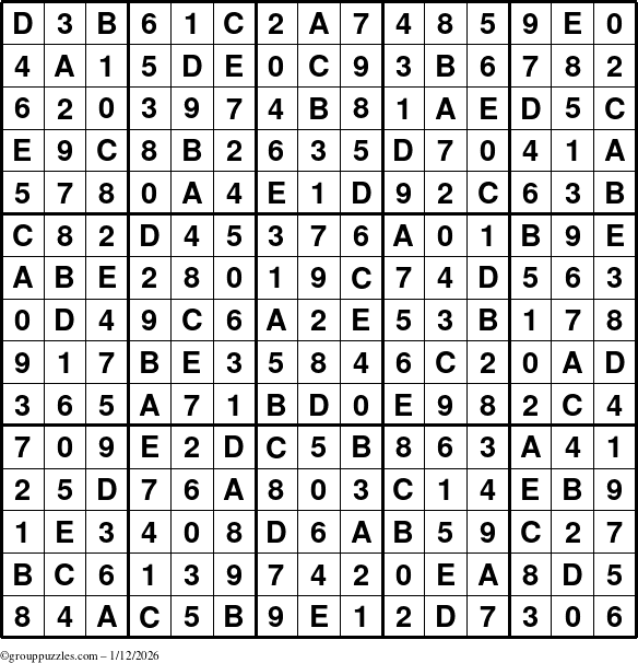The grouppuzzles.com Answer grid for the Sudoku-15up puzzle for Monday January 12, 2026