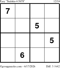 The grouppuzzles.com Easy Sudoku-4-5678 puzzle for Wednesday June 17, 2026