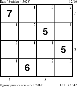 The grouppuzzles.com Easy Sudoku-4-5678 puzzle for Wednesday June 17, 2026 with all 3 steps marked