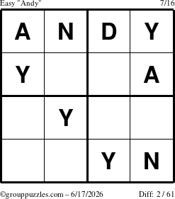 The grouppuzzles.com Easy Andy puzzle for Wednesday June 17, 2026