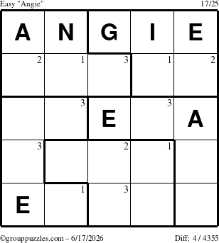 The grouppuzzles.com Easy Angie puzzle for Wednesday June 17, 2026 with the first 3 steps marked