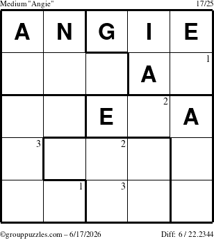 The grouppuzzles.com Medium Angie puzzle for Wednesday June 17, 2026 with the first 3 steps marked