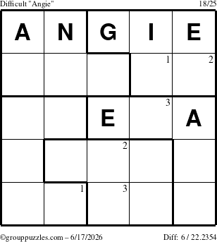 The grouppuzzles.com Difficult Angie puzzle for Wednesday June 17, 2026 with the first 3 steps marked