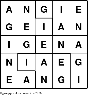 The grouppuzzles.com Answer grid for the Angie puzzle for Wednesday June 17, 2026