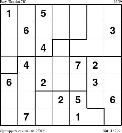 The grouppuzzles.com Easy Sudoku-7B puzzle for Wednesday June 17, 2026