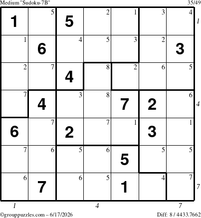 The grouppuzzles.com Medium Sudoku-7B puzzle for Wednesday June 17, 2026 with all 8 steps marked