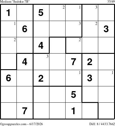 The grouppuzzles.com Medium Sudoku-7B puzzle for Wednesday June 17, 2026 with the first 3 steps marked