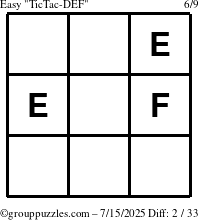 The grouppuzzles.com Easy TicTac-DEF puzzle for Tuesday July 15, 2025