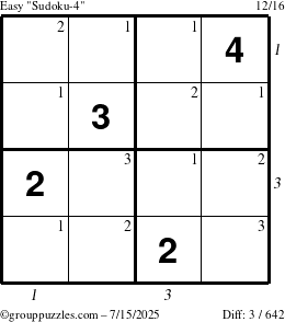 The grouppuzzles.com Easy Sudoku-4 puzzle for Tuesday July 15, 2025 with all 3 steps marked