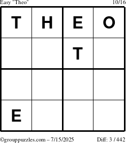 The grouppuzzles.com Easy Theo puzzle for Tuesday July 15, 2025