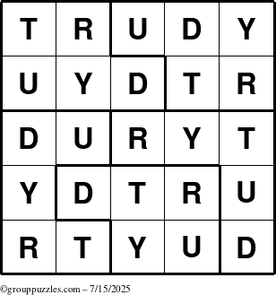 The grouppuzzles.com Answer grid for the Trudy puzzle for Tuesday July 15, 2025