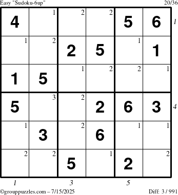 The grouppuzzles.com Easy Sudoku-6up puzzle for Tuesday July 15, 2025 with all 3 steps marked