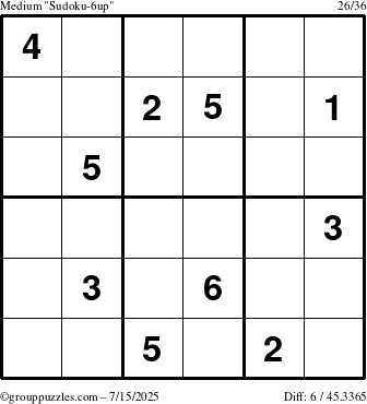 The grouppuzzles.com Medium Sudoku-6up puzzle for Tuesday July 15, 2025