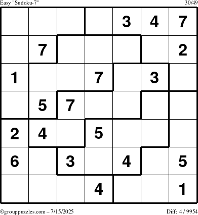 The grouppuzzles.com Easy Sudoku-7 puzzle for Tuesday July 15, 2025