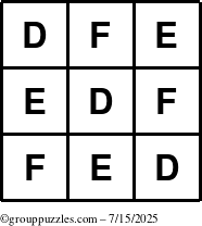 The grouppuzzles.com Answer grid for the TicTac-DEF puzzle for Tuesday July 15, 2025