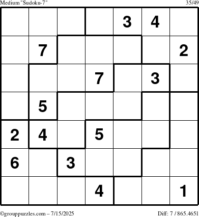 The grouppuzzles.com Medium Sudoku-7 puzzle for Tuesday July 15, 2025