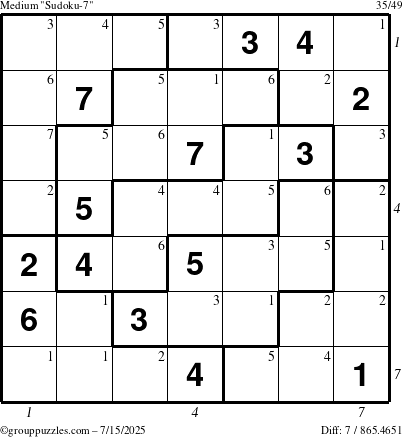 The grouppuzzles.com Medium Sudoku-7 puzzle for Tuesday July 15, 2025 with all 7 steps marked