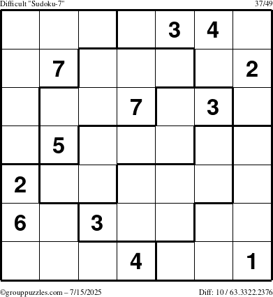 The grouppuzzles.com Difficult Sudoku-7 puzzle for Tuesday July 15, 2025