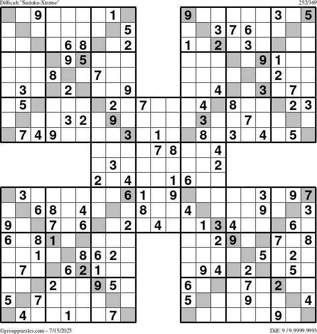 The grouppuzzles.com Difficult Sudoku-Xtreme puzzle for Tuesday July 15, 2025