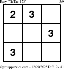 The grouppuzzles.com Easy TicTac-123 puzzle for Saturday December 20, 2025