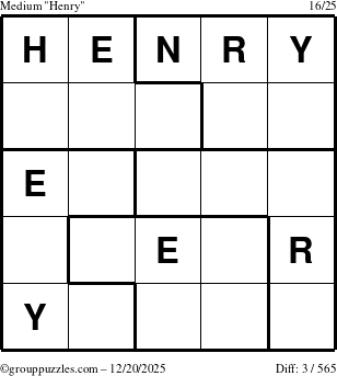 The grouppuzzles.com Medium Henry puzzle for Saturday December 20, 2025