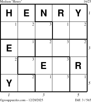 The grouppuzzles.com Medium Henry puzzle for Saturday December 20, 2025 with all 3 steps marked