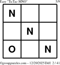 The grouppuzzles.com Easy TicTac-MNO puzzle for Saturday December 20, 2025