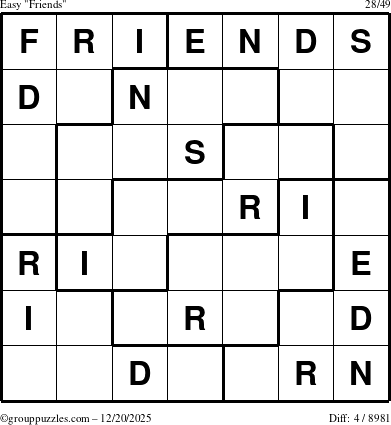 The grouppuzzles.com Easy Friends puzzle for Saturday December 20, 2025