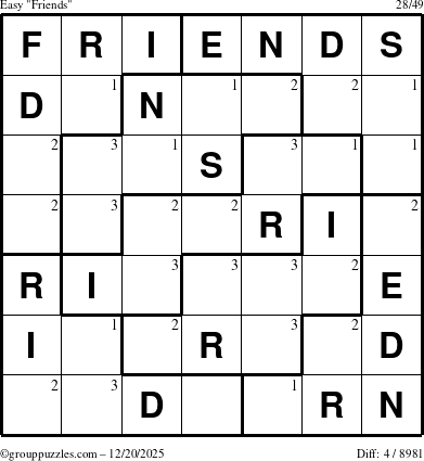 The grouppuzzles.com Easy Friends puzzle for Saturday December 20, 2025 with the first 3 steps marked
