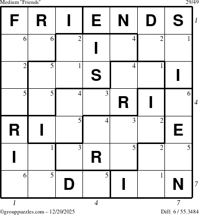 The grouppuzzles.com Medium Friends puzzle for Saturday December 20, 2025 with all 6 steps marked