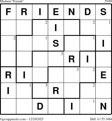 The grouppuzzles.com Medium Friends puzzle for Saturday December 20, 2025 with the first 3 steps marked