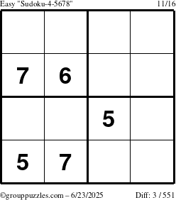 The grouppuzzles.com Easy Sudoku-4-5678 puzzle for Monday June 23, 2025