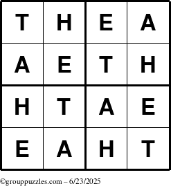 The grouppuzzles.com Answer grid for the Thea puzzle for Monday June 23, 2025