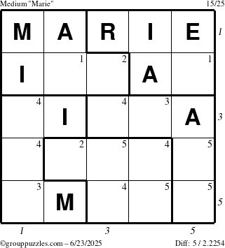 The grouppuzzles.com Medium Marie puzzle for Monday June 23, 2025 with all 5 steps marked