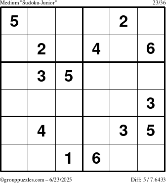 The grouppuzzles.com Medium Sudoku-Junior puzzle for Monday June 23, 2025