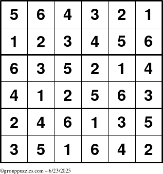 The grouppuzzles.com Answer grid for the Sudoku-Junior puzzle for Monday June 23, 2025