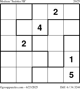The grouppuzzles.com Medium Sudoku-5B puzzle for Monday June 23, 2025