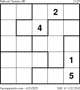 The grouppuzzles.com Difficult Sudoku-5B puzzle for Monday June 23, 2025