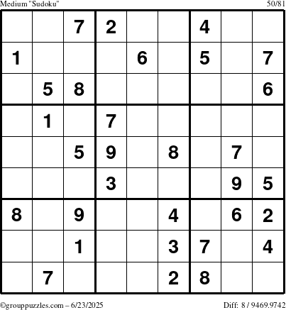 The grouppuzzles.com Medium Sudoku puzzle for Monday June 23, 2025