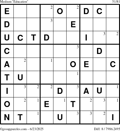 The grouppuzzles.com Medium Education-c1 puzzle for Monday June 23, 2025 with the first 3 steps marked