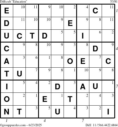 The grouppuzzles.com Difficult Education-c1 puzzle for Monday June 23, 2025 with all 11 steps marked