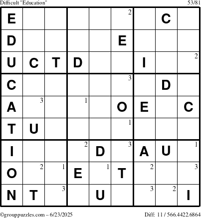 The grouppuzzles.com Difficult Education-c1 puzzle for Monday June 23, 2025 with the first 3 steps marked