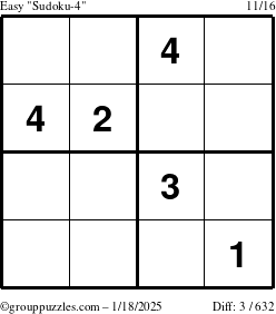 The grouppuzzles.com Easy Sudoku-4 puzzle for Saturday January 18, 2025